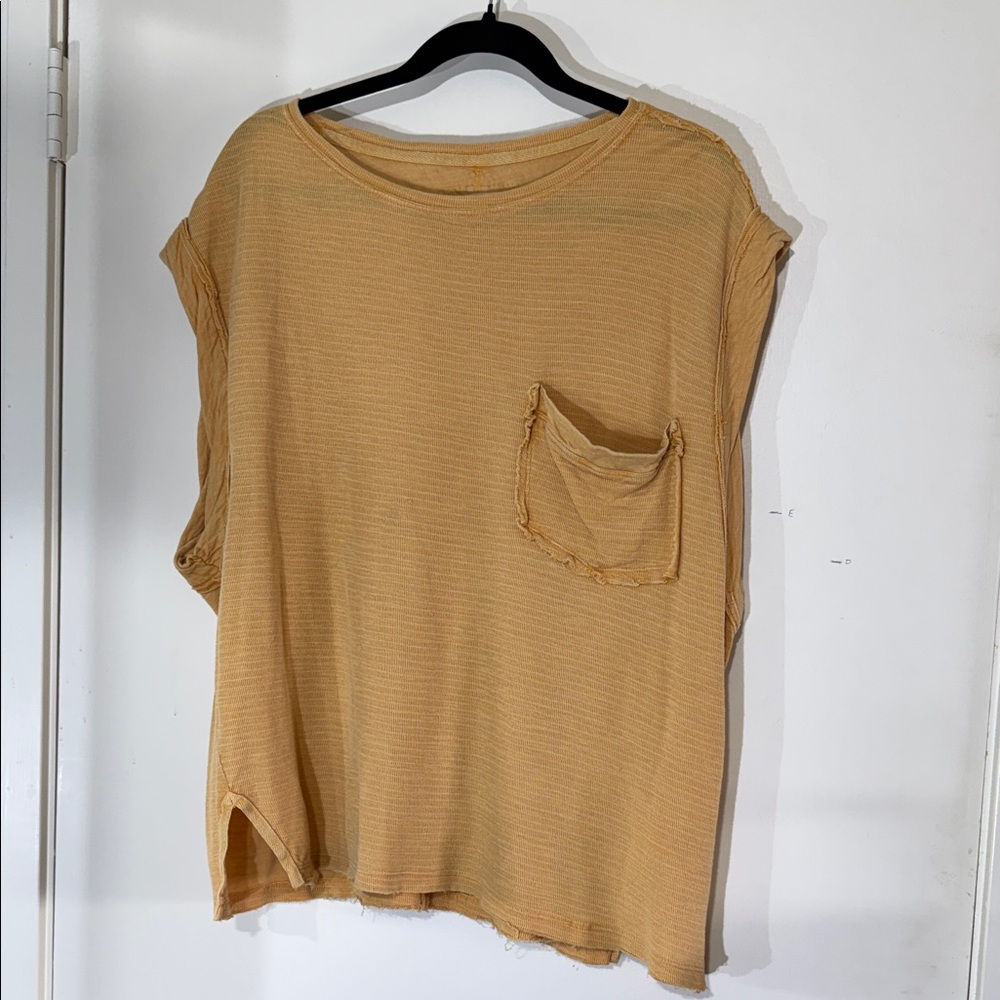 Free People We The Free Mustard Short Sleeve Top Pocket Front NWOT Size Medium